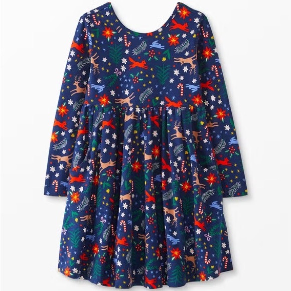 Hanna Andersson Winter Wonderland On Navy Long Sleeve Skater Dress Size 10 - Picture 1 of 9
